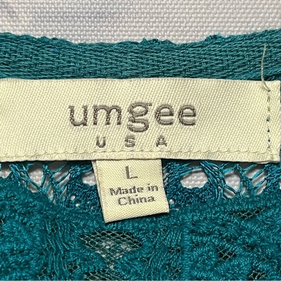 UMGEE Crochet Knit Tunic Cover-Up Womens L Boho Beach Hippie Turquoise Blue - Picture 6 of 16